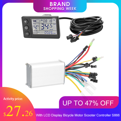 Controlador de bicicleta eléctrica sin escobillas, 24V/48V/36V/350W 60V, con pantalla LCD, controlador de Motor de bicicleta S866 ► Foto 1/6