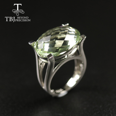 Anillo de amatista verde para mujer, Gema natural con Plata de Ley 925, diseño simple de moda, joyería fina para mujer, tbj, promoción ► Foto 1/6