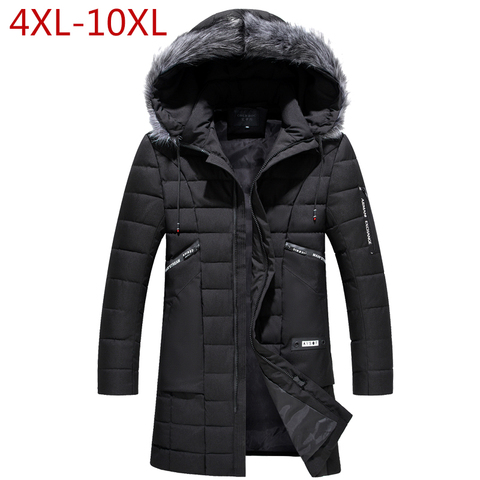 Gran tamaño 4XL-10XL sombrero del invierno del Mens chaqueta desmontable gruesa cálido interior Parkas con bolsillo Simple estilo largo ropa dobladillo práctica abrigo ► Foto 1/6