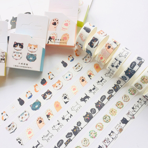 Cinta adhesiva de papel Washi con Gato Adorable Kawaii, cinta adhesiva para manualidades, etiqueta adhesiva para álbum de recortes ► Foto 1/6