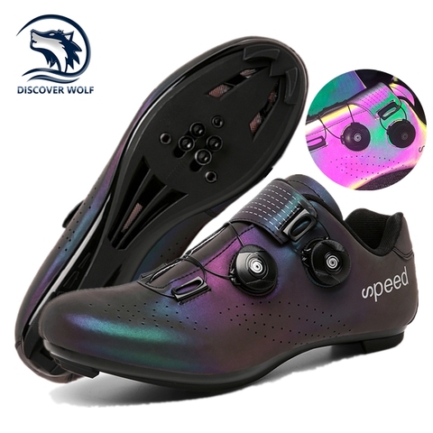 Zapatos de ciclismo ultraligeros con doble hebillas para hombre, zapatillas luminosas para bicicleta de montaña o carretera, con abrazadera para bicicleta, deportivas profesionales con autosujeción ► Foto 1/6