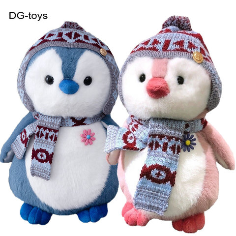 Pingüino de peluche de pelo esponjoso para niños, peluches de animales de peluche, bufanda, sombrero, vestido, pingüino, muñeca, juguetes para niños, regalo de Navidad ► Foto 1/6