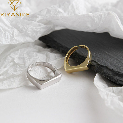 XIYANIKE-anillos de plata de ley 925 con abertura plateada, joyería hecha a mano con diseño geométrico Simple, para mujeres ► Foto 1/5