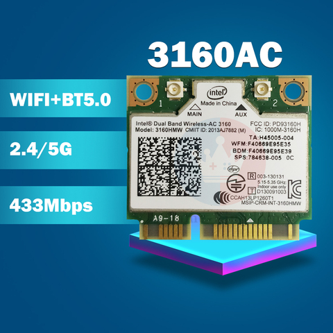 Doble banda Wireless-AC3160 3160HMW AC 3160AC mitad Mini PCI-E BT4.0 + 433M tarjeta wifi SPS:710662-001 para HP 430 de 450 de 470 G2 portátil ► Foto 1/2