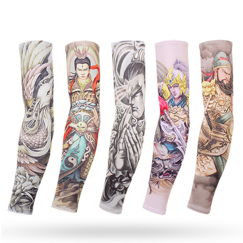 Personajes chinos sol protección UV Longleeves para hombres mujeres ciclismo pesca tatuaje mangas Cool deporte de verano cubierta del brazo más caliente ► Foto 1/6