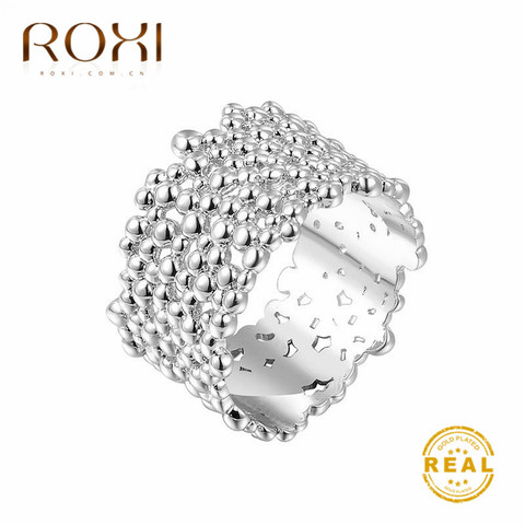 ROXI-Anillos clásicos de Boda sin decoloración, anillos de compromiso dorados de 1,3 CM de ancho, anillo de cóctel, joyería para el dedo, superficie de corteza de árbol ► Foto 1/6