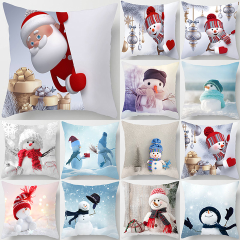 Funda de cojín de poliéster para el hogar, 1 Uds., muñeco de nieve, patrón de Santa Claus de Navidad, 45x45cm, funda de almohada decorativa para el hogar y el coche, 41001 ► Foto 1/6