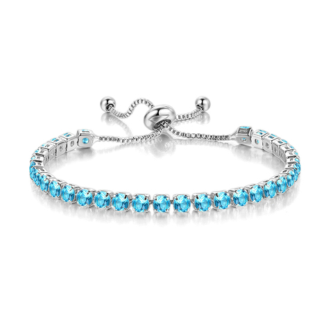 Pulsera de lujo para mujer, 4 garras ajustables, mosaico de 4mm, azul, Circonia cúbica, Color plata, joyería H116 ► Foto 1/6