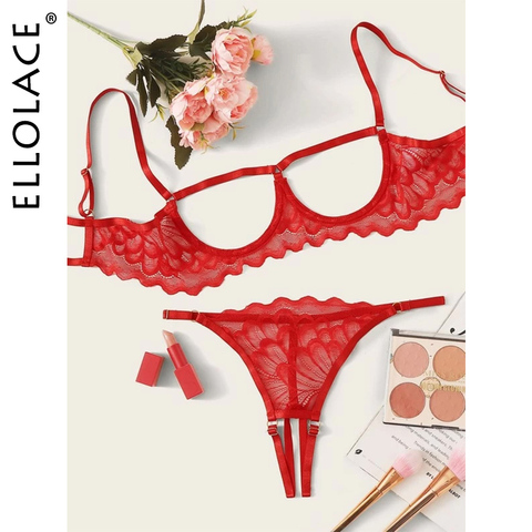 Ellolace-Conjunto de lencería sensual para mujer, ropa interior ahuecada, sujetador de realce, lencería erótica, ropa interior sexual para mujer ► Foto 1/6