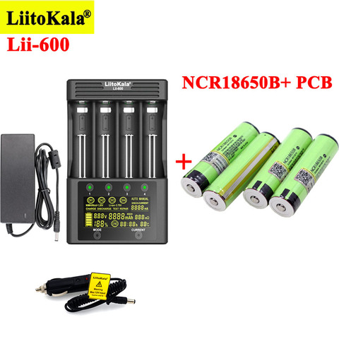 LiitoKala-baterías recargables NCR18650B, 3400mAh, con Lii-600, cargador de batería para 3,7 V Li-ion 18650 21700 26650 1,2 V NiMH, 4 Uds. ► Foto 1/6