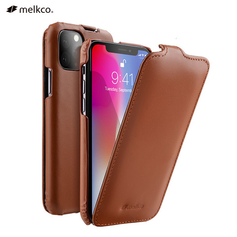 Funda de cuero genuino con tapa Vertical para iPhone, Funda de cuero genuino con apertura Vertical para iPhone X XR XS 11 Pro Max 5,8 6,1 6,5 ► Foto 1/5