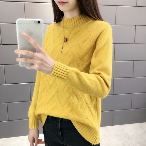 Suéter de punto para mujer, jersey de manga larga con cuello alto, Amarillo, Azul, Tops para mujer, otoño e invierno, novedad de 2022 ► Foto 1/6