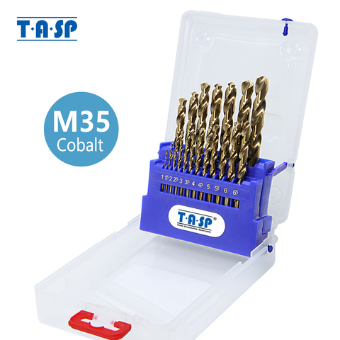 TASP-Juego de brocas de cobalto para Metal y madera, HSS M35 5%, 1,0-10mm, con caja de almacenamiento Accesorios de herramientas eléctricas, 19 Uds. ► Foto 1/6