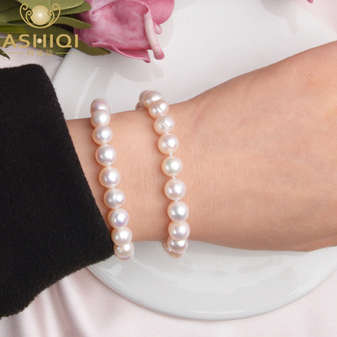 ASHIQI-pulsera de perla de agua dulce Natural auténtica para mujer, brazalete con perla blanca de moda clásica, regalo de joyería ► Foto 1/6