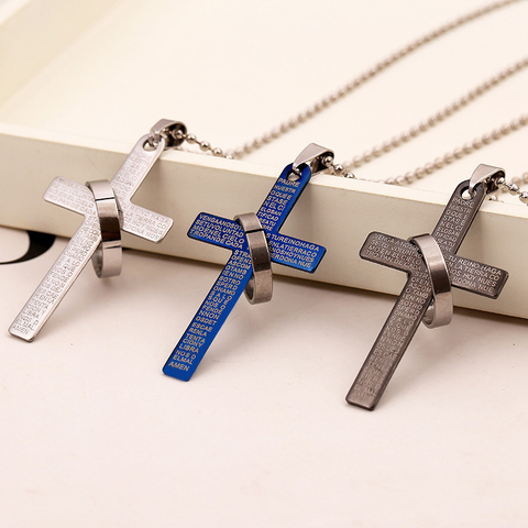 Colgante de acero inoxidable para hombre, collar con Cruz con oración bíblicas, regalos, joyería 2022 ► Foto 1/6