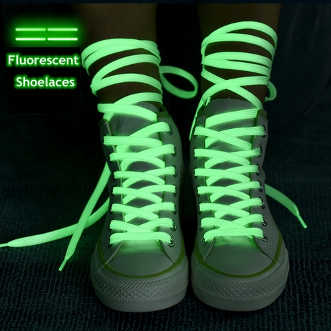1 par luminoso los cordones de Los zapatos planos zapatillas de deporte zapatos de lona cordones resplandor en el Color oscuro de la noche fluorescente cordón 80/100/120/140cm ► Foto 1/6