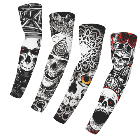 Manguitos de ciclismo transpirables con estampado de calavera 3D, protección UV de secado rápido, Mangas de brazo para correr, calentadores de brazo deportivos, 1 par ► Foto 1/6