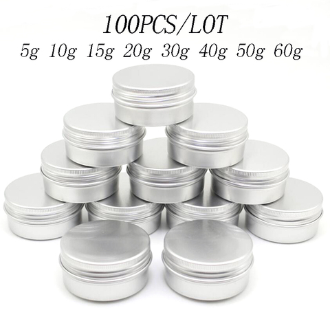 Botes de lata de aluminio, 100 Uds., 5g, 10g, 15g, 20g, 30g, 40g, 50g, 60g, Metal, 50ml, cosmético de cuidado facial, bálsamo labial, embalaje brillante ► Foto 1/6