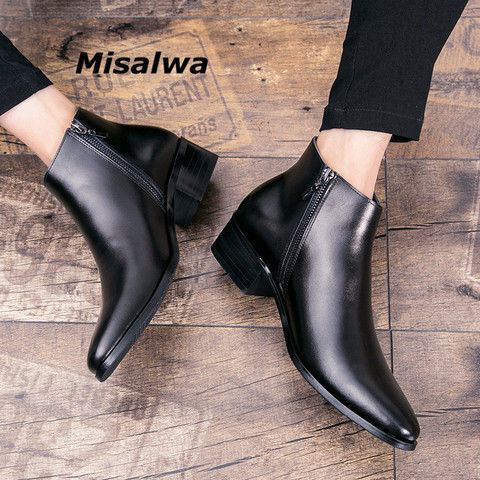 Misalwa-Botas de piel auténtica italiana para hombre, calzado de negocios con cremallera y cordones, Bota alta británico, puntiagudas de piel de vaca, para invierno y primavera ► Foto 1/6