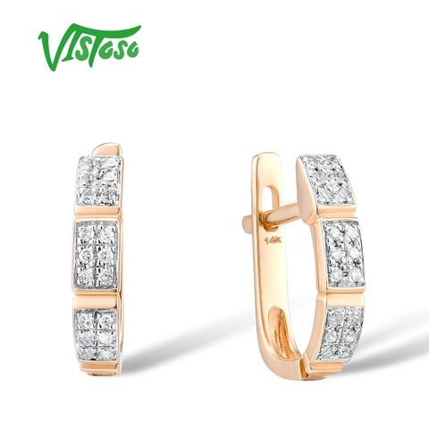 VISTOSO-Pendientes de oro rosa 585 de 14K para mujer, glamurosos y brillantes de diamantes, joyería fina de compromiso de lujo para boda ► Foto 1/6