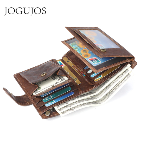 JOGUJOS-cartera Crazy Horse de cuero genuino para hombre, billetera de negocios, tarjetero, titular de la identificación, monedero de viaje ► Foto 1/6