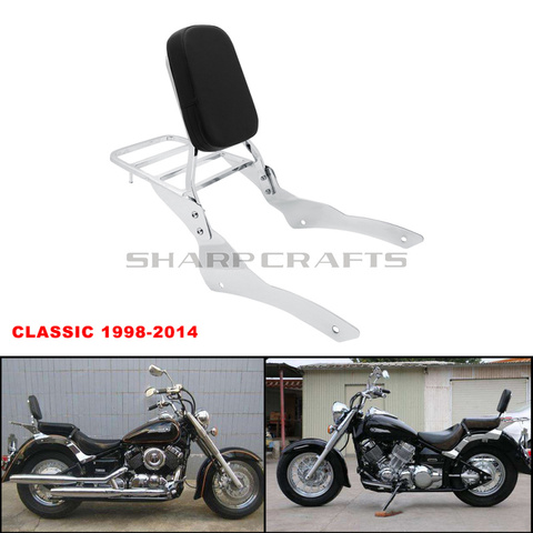 Respaldo de pasajero para motocicleta Yamaha Dragstar v-star XVS 400 650 Classic, accesorio para motocicleta, barra Sissy con estante de equipaje, 1998-2014 ► Foto 1/6