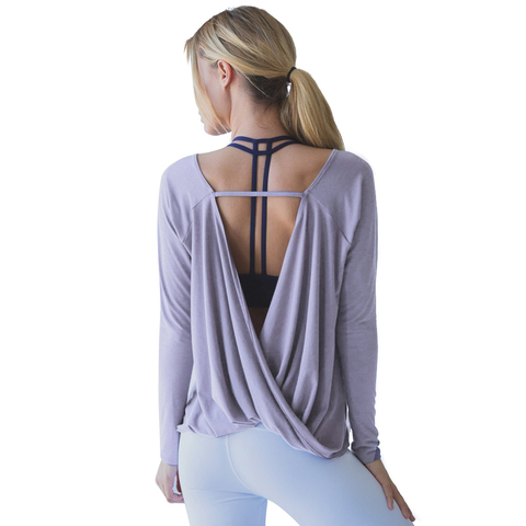 Camisas deportivas de Yoga para mujer, blusa de Fitness con Espalda descubierta, Modal, de secado sólido, Top de entrenamiento para gimnasio para mujer, camisa informal de manga larga de talla grande ► Foto 1/6