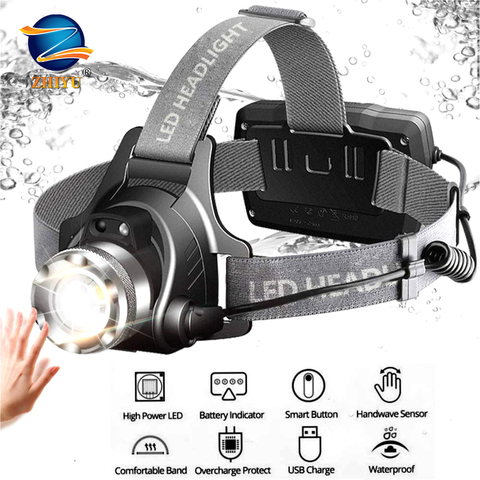 Faros LED superbrillantes 18650, linterna Led para cabeza recargable vía USB, impermeables IP65, Con 4 modos y Diadema ajustable ► Foto 1/6