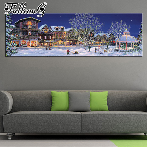 FULLCANG para manualidades 5d completa bordado de diamantes invernal paisaje de noche gran mosaico lienzo pintura costura pared decoración FC2137 ► Foto 1/6