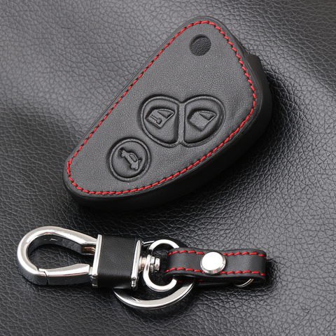 Funda de cuero genuino para llave de coche, funda FOB para Alfa Romeo 147 156 166 GT JTD TS, mando a distancia, chaqueta, cartera, bolso para coche ► Foto 1/6