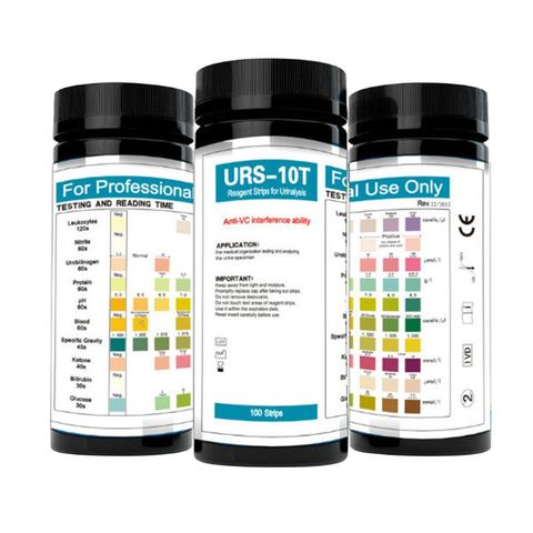 URS-10T 100 tiras papel de prueba de reactivo de urinálisis 10 parámetros de orina tiras de prueba leucocitos, nitrito, urobilinógeno, proteína, pH ► Foto 1/6