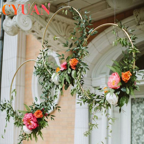 CYUAN-aros de Metal de 10-40cm para puerta del hogar, colgante dorados de hierro, anillo de Metal, guirnalda, adorno colgante en la pared, decoración para fiesta de boda y primavera ► Foto 1/6