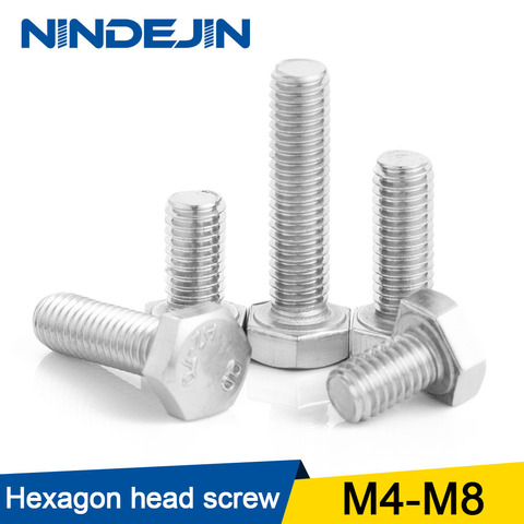 Tornillos de cabeza hexagonal hexagonales externos NINDEJIN 5/20 piezas con rosca completa M4 M5 M6 M8 304 hexagonal de acero inoxidable perno de cabeza DIN933 ► Foto 1/6