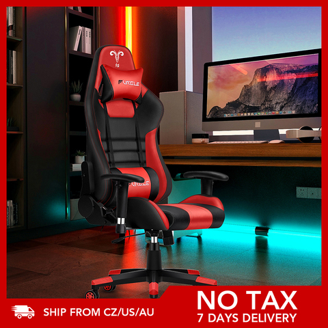 Furgle-Silla reclinable de cuero sintético para ordenador u oficina, cómodo asiento con respaldo inclinable 180 grados, estilo de carreras, para videojuegos o mesa de trabajo ► Foto 1/6