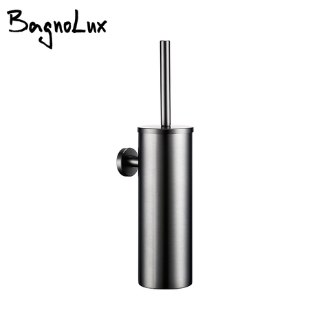 Bagnolux-cepillo de inodoro de acero inoxidable, accesorio de baño duradero, color gris, redondo, con cubo protector ► Foto 1/6