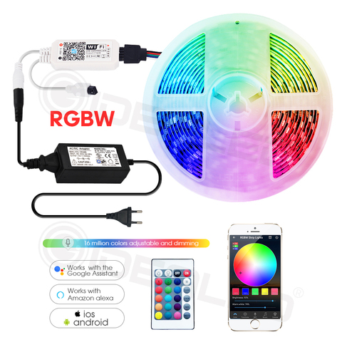 Luces de tira led wifi inteligente RGBW IP65 luces de cinta impermeables WIFI controlador de música por Alexa Echo plus control de voz Google A casa ► Foto 1/6