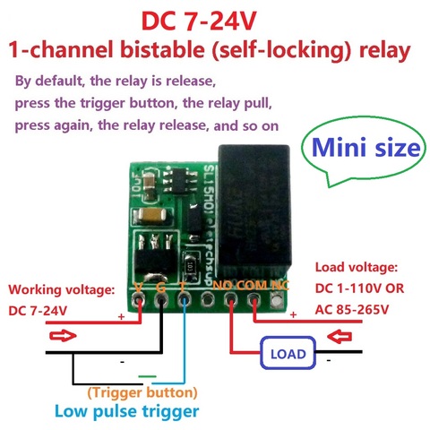 DC 12V 2A mini 1ch biestable de auto-bloqueo módulo de relé Flip-Flop registro Placa de interruptor para LED Motor válvula de solenoide ► Foto 1/6