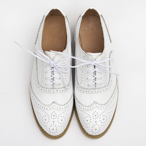 Zapatos planos de talla grande para mujer, calzado Oxford de cuero genuino para mujer, de estilo británico, personalizados, con cordones, Brogue, 2022 ► Foto 1/3