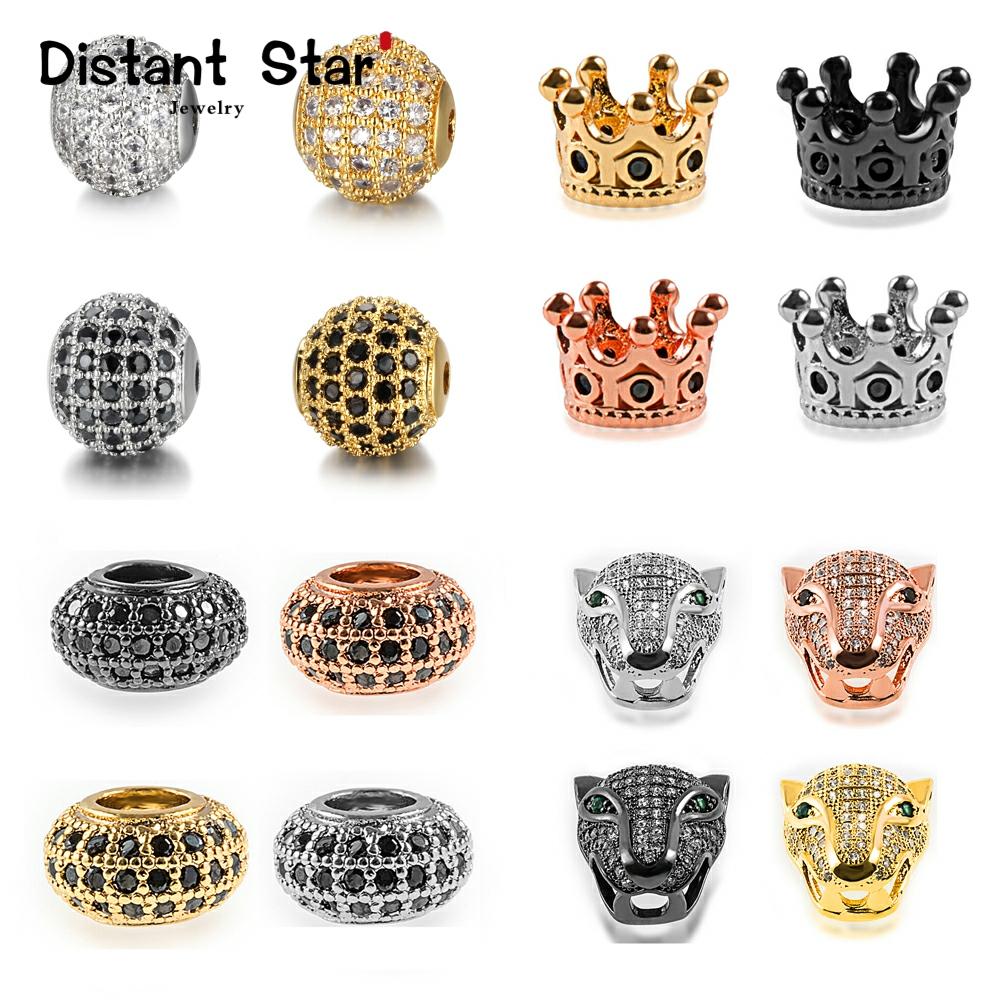 Cabeza redonda de calavera y Leopardo de alta calidad, micro cuentas de zirconia de cobre cz para hacer pulseras diy, accesorios de joyería al por mayor ► Foto 1/6