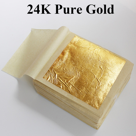 24K hoja de oro comestible hojas de oro para la decoración de la torta máscara Facial artesanías papel hogar 10 Uds oro Real dorado ► Foto 1/6