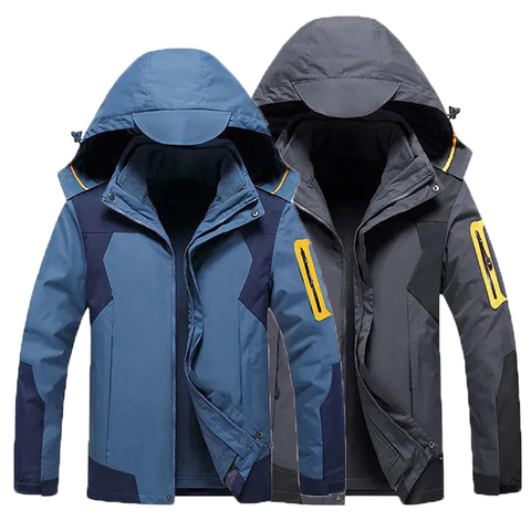 Los hombres de invierno nuevo 3 en 1 transpirable impermeable desmontable campamento de senderismo pescado Trekking subida chaquetas de esquí L-5XL pecho 134cm capucha abrigo ► Foto 1/6