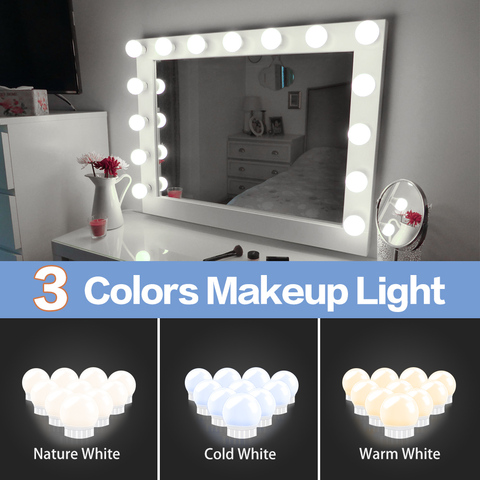 Maquillaje espejo de tocador luces USB, espejo de 5 modos de Color
