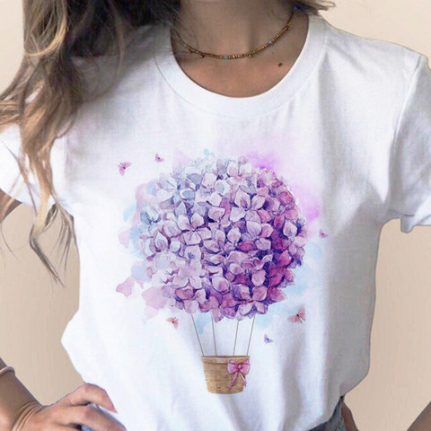 Mujer 2022 Verano de manga corta Floral flor moda camiseta de mujer Top camiseta señoras mujeres gráfico camiseta femenina ► Foto 1/6