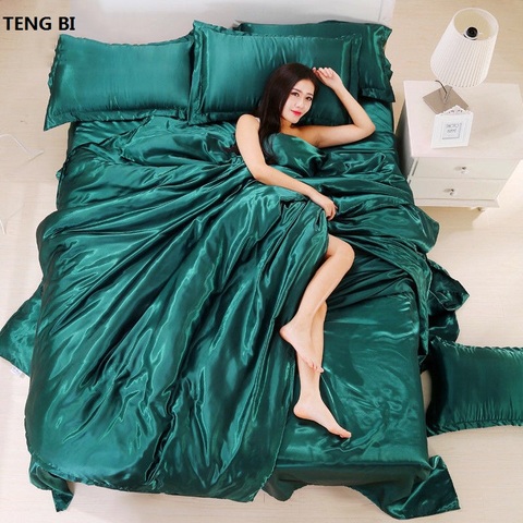 New2022 100% seda satinada pura ropa de cama conjunto textil hogar rey cama de tamaño de cama funda nórdica hoja plana fundas de almohada venta al por mayor ► Foto 1/6