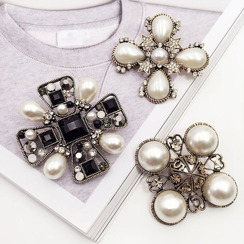 Broche de marca de lujo para mujer, alta calidad con broche de perlas grandes, 5 broches de joyería, broche tipo pin, estilo Retro ► Foto 1/6