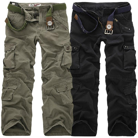 Los hombres pantalones de carga de alta calidad pantalones casuales largos Loose Multi bolsillo camuflaje militar pantalones de hombres de la calle larga de talla grande 44 ► Foto 1/6