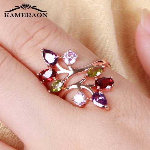 Anillo brillante Multicolor de 9 estilos para mujer, joyería Bohemia elegante con Circonia cúbica, flor de cristal de circón, anillos de fiesta de diseño dorado de rosas ► Foto 1/6