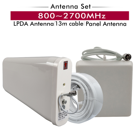 Al aire libre LPDA antena + Panel de antena interior + 13 metros blanco Cables accesorios para 800 ~ 2700MHz 2G 3G 4G repetidor de señal móvil ► Foto 1/1