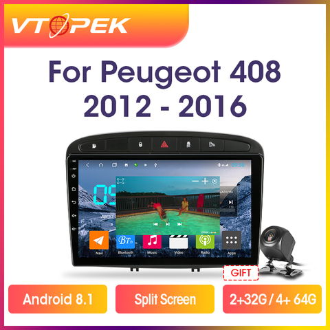 Vtopek-Radio Multimedia con GPS para coche, Radio con reproductor, pantalla IPS de 9 pulgadas, 4G + WiFi, 2Din, Android 9,0, navegador, para Peugeot 408, 308, 2007-2013 ► Foto 1/6