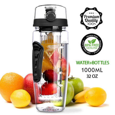 Botella de agua de plástico sin Bpa para frutas, botellas de agua con infusor, agitador de jugo, botella de agua, 1000ml ► Foto 1/6